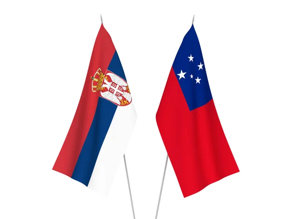 National Fabric Flags Serbia Independent State Samoa Isolated White Background — 图库照片