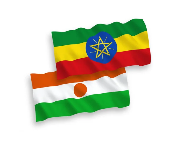 National Vector Fabric Wave Flags Republic Niger Ethiopia Isolated White — Archivo Imágenes Vectoriales