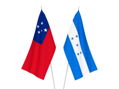 National fabric flags of Honduras and Independent State of Samoa isolated on white background. 3d rendering illustration.