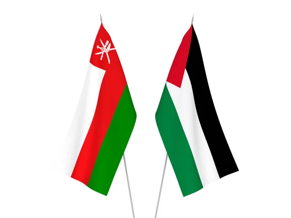 National Fabric Flags Palestine Sultanate Oman Isolated White Background Rendering —  Fotos de Stock