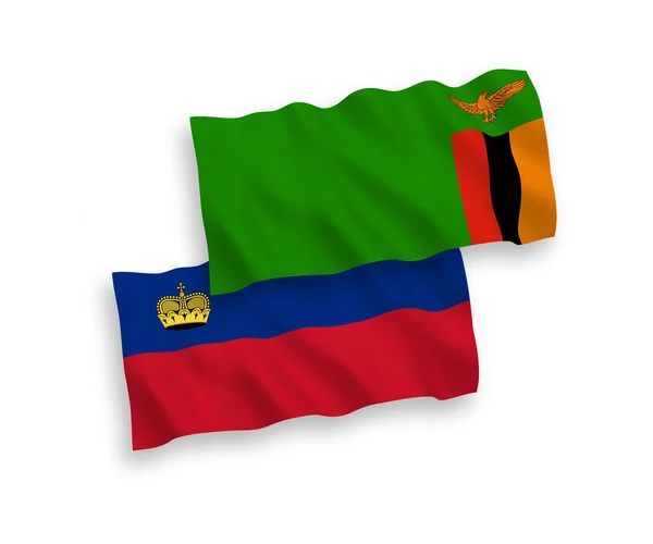 National Vector Fabric Wave Flags Liechtenstein Republic Zambia Isolated White — Stok Vektör