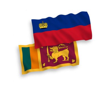 National vector fabric wave flags of Liechtenstein and Democratic Socialist Republic of Sri Lanka isolated on white background. 1 to 2 proportion.