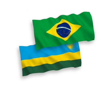 National vector fabric wave flags of Brazil and Republic of Rwanda isolated on white background. 1 to 2 proportion.