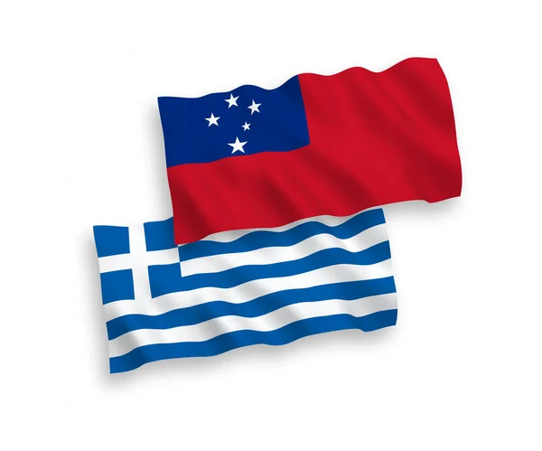 National Vector Fabric Wave Flags Greece Independent State Samoa Isolated — Stok Vektör