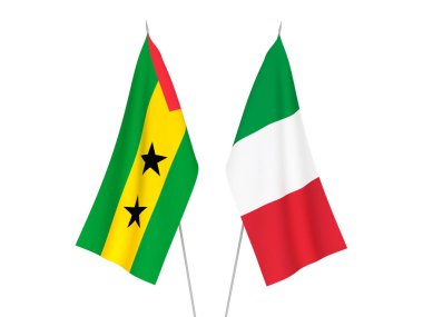 National fabric flags of Italy and Saint Thomas and Prince isolated on white background. 3d rendering illustration.