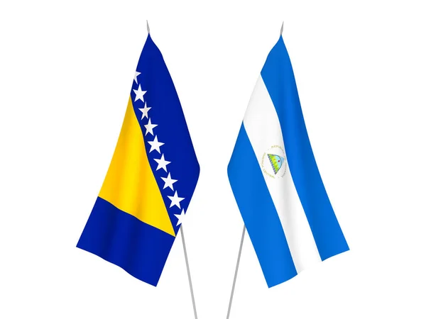 National Fabric Flags Bosnia Herzegovina Nicaragua Isolated White Background Rendering — 图库照片