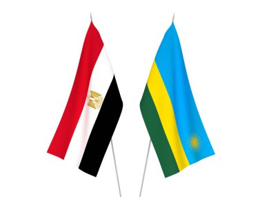 National fabric flags of Egypt and Republic of Rwanda isolated on white background. 3d rendering illustration.