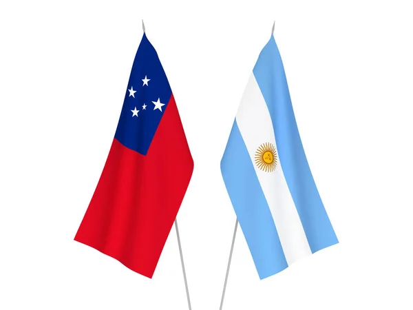 National Fabric Flags Argentina Independent State Samoa Isolated White Background — Stok fotoğraf