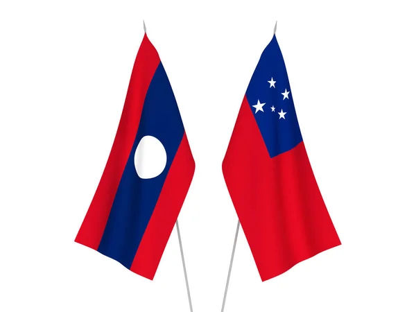 National Fabric Flags Laos Independent State Samoa Isolated White Background — Stockfoto