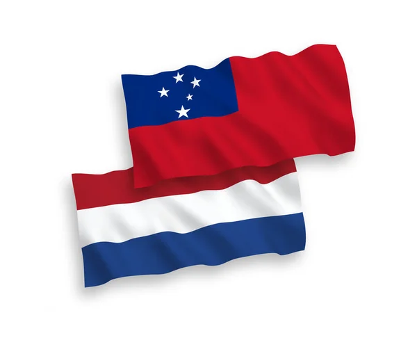 National Vector Fabric Wave Flags Independent State Samoa Netherlands Isolated — Vettoriale Stock