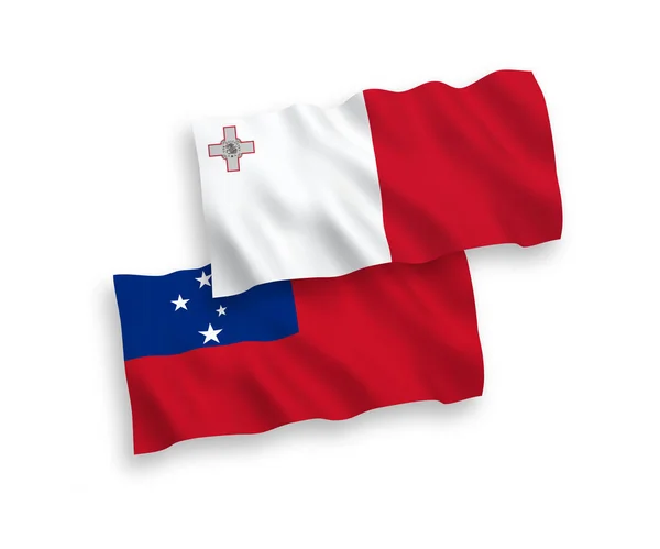 National Vector Fabric Wave Flags Malta Independent State Samoa Isolated —  Vetores de Stock