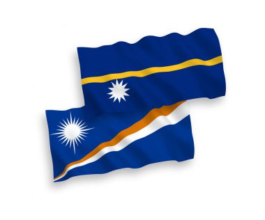 National vector fabric wave flags of Republic of the Marshall Islands and Republic of Nauru isolated on white background. 1 to 2 proportion.