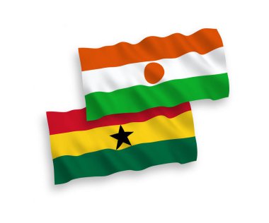 National vector fabric wave flags of Republic of the Niger and Ghana isolated on white background. 1 to 2 proportion.