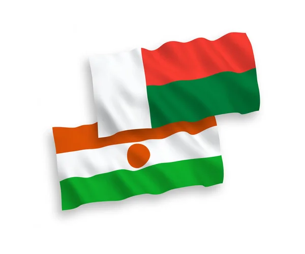 National Vector Fabric Wave Flags Republic Niger Madagascar Isolated White — Stockový vektor