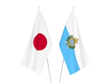 National fabric flags of Japan and San Marino isolated on white background. 3d rendering illustration.