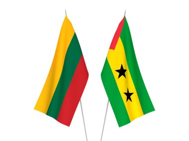 National fabric flags of Lithuania and Saint Thomas and Prince isolated on white background. 3d rendering illustration.