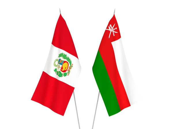 National Fabric Flags Peru Sultanate Oman Isolated White Background Rendering — Stockfoto