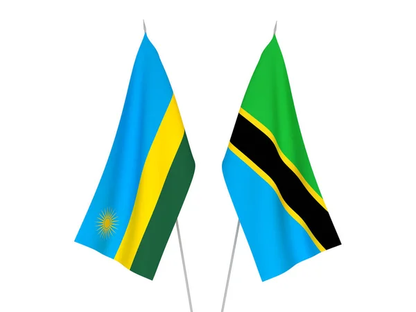 National Fabric Flags Tanzania Republic Rwanda Isolated White Background Rendering — Stockfoto