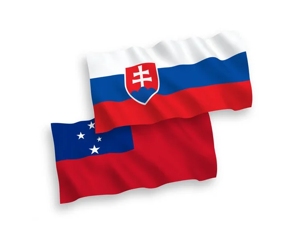 Національні Векторні Хвильові Прапори Словаччини Незалежного Штату Самоа Ізольовані Білому — стоковий вектор