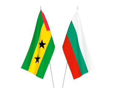 National fabric flags of Bulgaria and Saint Thomas and Prince isolated on white background. 3d rendering illustration.