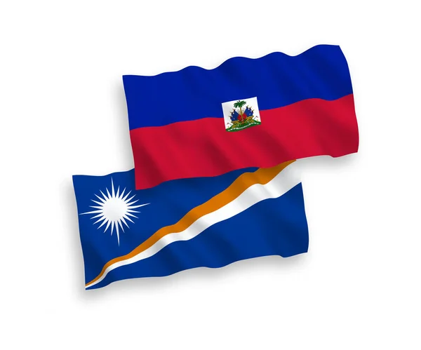 National Vector Fabric Wave Flags Republic Marshall Islands Republic Haiti —  Vetores de Stock