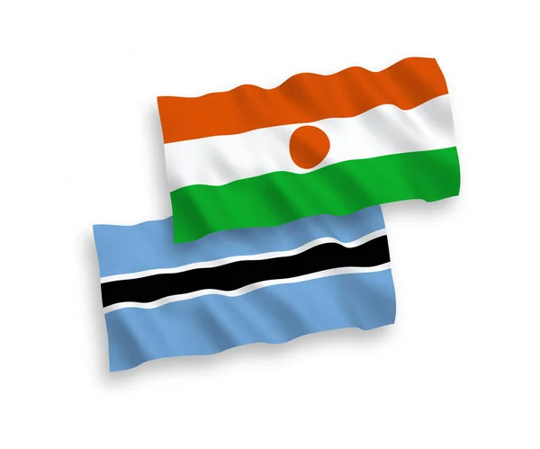 Національні Векторні Прапори Хвиль Республіки Нігер Ботсвана Ізольовані Білому Тлі — стоковий вектор