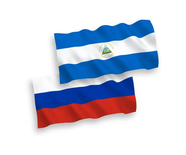 National Vector Fabric Wave Flags Nicaragua Russia Isolated White Background — Image vectorielle