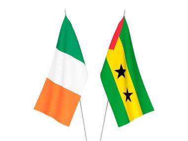 National fabric flags of Ireland and Saint Thomas and Prince isolated on white background. 3d rendering illustration.