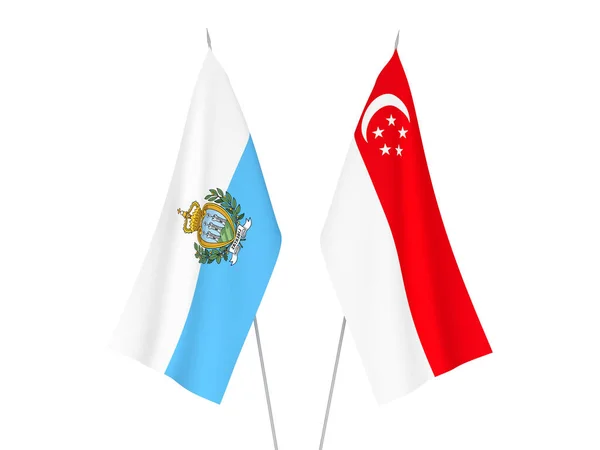 National Fabric Flags San Marino Singapore Isolated White Background Rendering — 图库照片