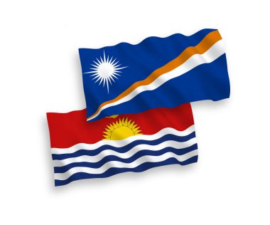 National vector fabric wave flags of Republic of the Marshall Islands and Republic of Kiribati isolated on white background. 1 to 2 proportion.