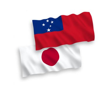 National vector fabric wave flags of Japan and Independent State of Samoa isolated on white background. 1 to 2 proportion.