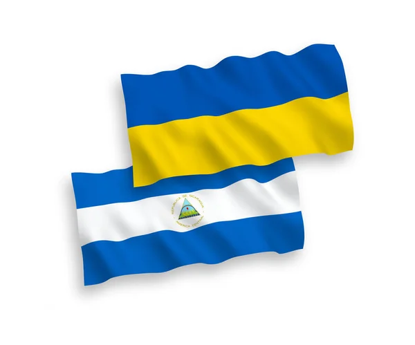 National Vector Fabric Wave Flags Nicaragua Ukraine Isolated White Background — Stockvector