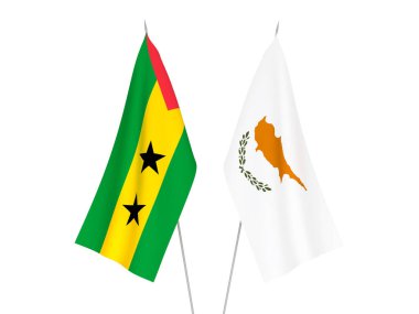 National fabric flags of Saint Thomas and Prince and Cyprus isolated on white background. 3d rendering illustration.