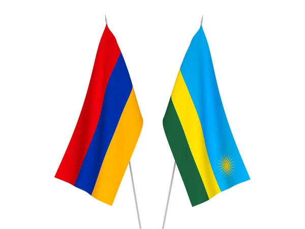 National Fabric Flags Armenia Republic Rwanda Isolated White Background Rendering — Zdjęcie stockowe