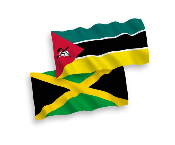 Национальные Векторные Волновые Флаги Республики Мозамбик Ямайки Изолированы Белом Фоне — стоковый вектор