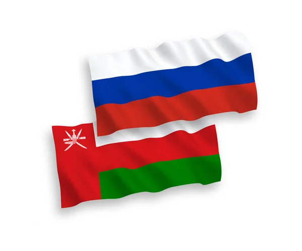 National Vector Fabric Wave Flags Sultanate Oman Russia Isolated White — Wektor stockowy