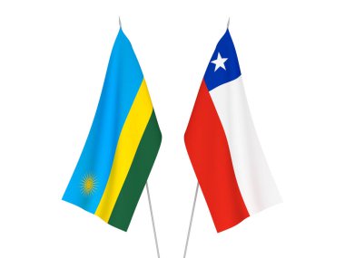 National fabric flags of Chile and Republic of Rwanda isolated on white background. 3d rendering illustration.