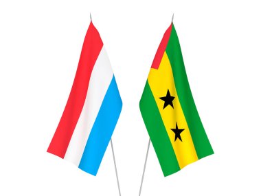 National fabric flags of Luxembourg and Saint Thomas and Prince isolated on white background. 3d rendering illustration.