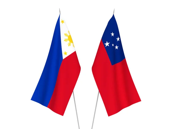 National Fabric Flags Philippines Independent State Samoa Isolated White Background — Stock Photo, Image