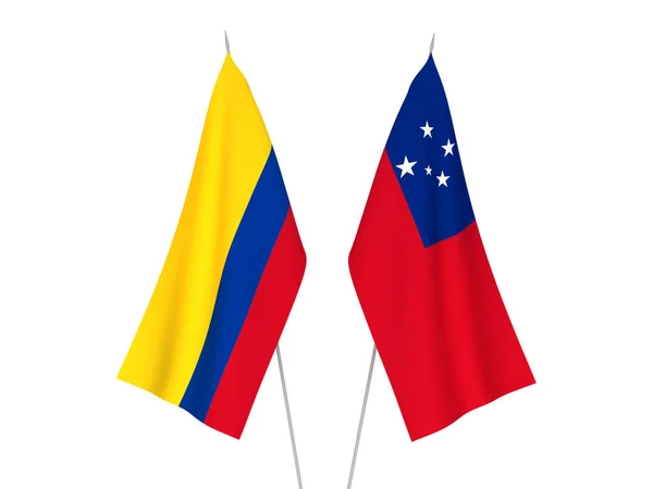 National Fabric Flags Colombia Independent State Samoa Isolated White Background — Foto de Stock