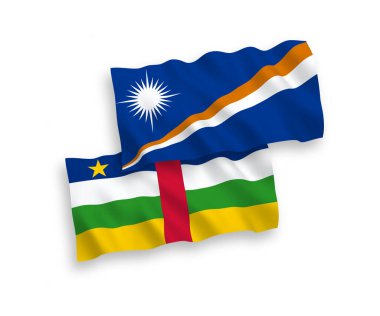 National vector fabric wave flags of Republic of the Marshall Islands and Central African Republic isolated on white background. 1 to 2 proportion.