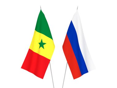 National fabric flags of Russia and Republic of Senegal isolated on white background. 3d rendering illustration.