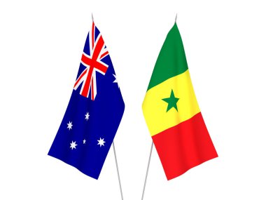 National fabric flags of Australia and Republic of Senegal isolated on white background. 3d rendering illustration.