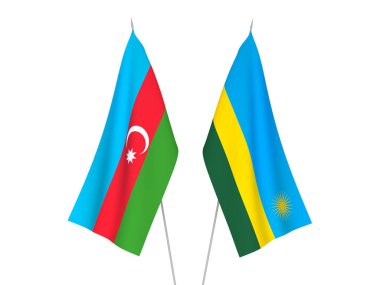National fabric flags of Republic of Azerbaijan and Republic of Rwanda isolated on white background. 3d rendering illustration.