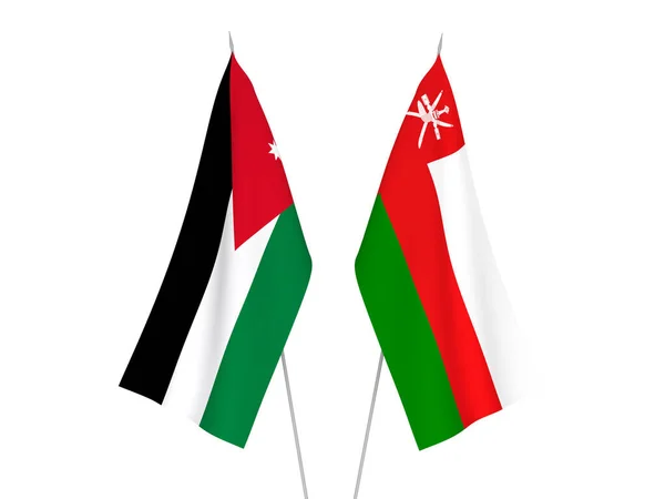 National Fabric Flags Sultanate Oman Hashemite Kingdom Jordan Isolated White —  Fotos de Stock