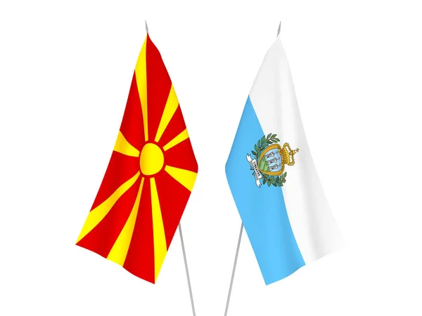 National Fabric Flags North Macedonia San Marino Isolated White Background — Photo