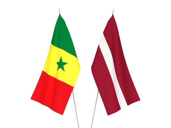 National Fabric Flags Latvia Republic Senegal Isolated White Background Rendering — 图库照片