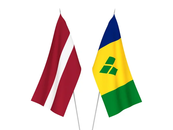 National Fabric Flags Latvia Saint Vincent Grenadines Isolated White Background — Stockfoto