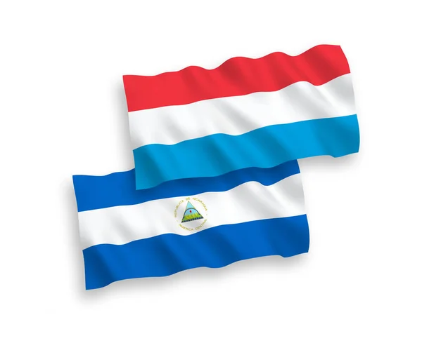 National Vector Fabric Wave Flags Nicaragua Luxembourg Isolated White Background — 스톡 벡터