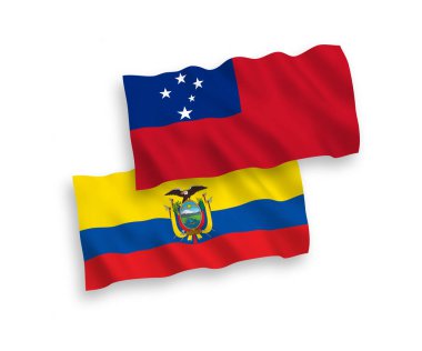 Beyaz arka planda bağımsız Samoa ve Ekvador devletinin ulusal taşıyıcı kumaş bayrakları izole edildi. 1 'e 2 oranında.